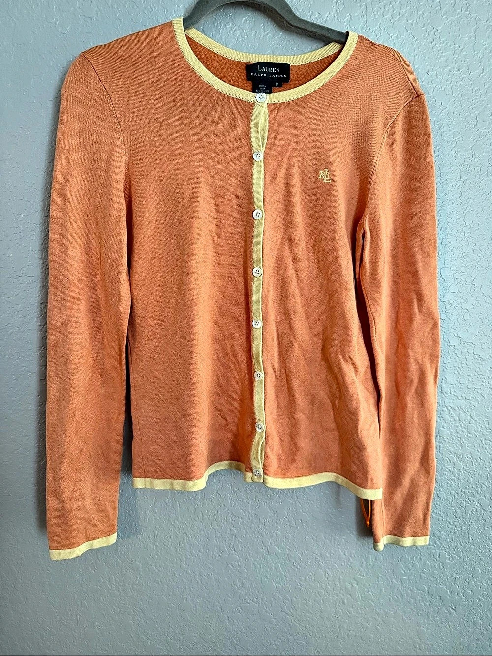 Lauren Ralph Lauren Pamela Dennis Gray Cardigan in Orange & Yellow Size silk